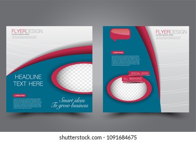 Square flyer design. A cover for brochure.  Website or advertisement banner template. Vector illustration. Blue and pink color.