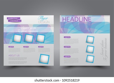 Square flyer design. A cover for brochure.  Website or advertisement banner template. Vector illustration. Purple and blue color.