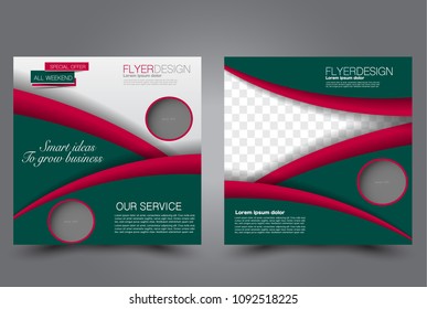 Square flyer design. A cover for brochure.  Website or advertisement banner template. Vector illustration. Red and green color.