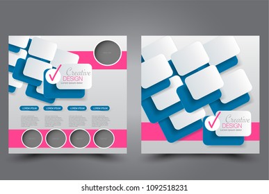 Square flyer design. A cover for brochure.  Website or advertisement banner template. Vector illustration. Pink and blue color.