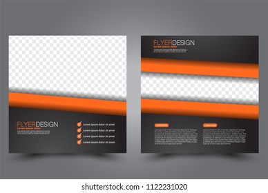 Square flyer design. A cover for brochure.  Website or advertisement banner template. Vector illustration. Black and orange color.