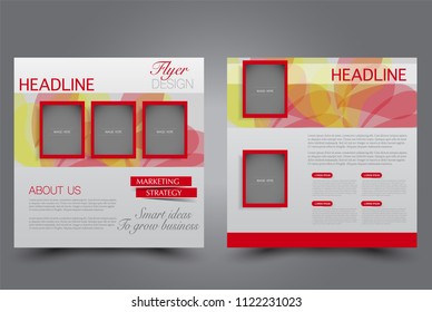 Square flyer design. A cover for brochure.  Website or advertisement banner template. Vector illustration. Red and yellow color.