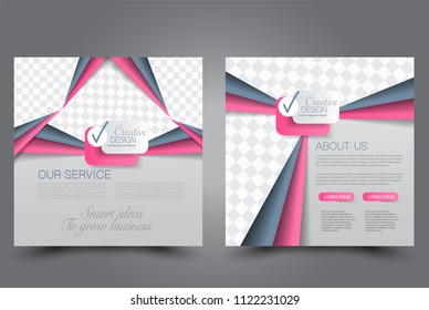 Square flyer design. A cover for brochure.  Website or advertisement banner template. Vector illustration. Pink and grey color.