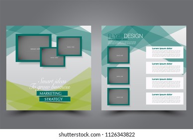 Square flyer design. A cover for brochure.  Website or advertisement banner template. Vector illustration. Green color.