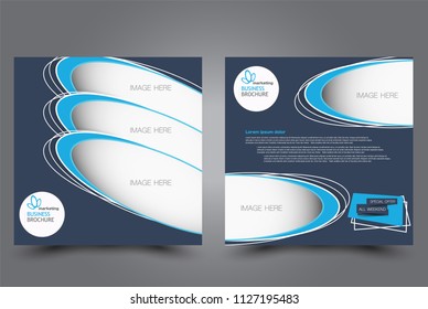 Square flyer design. A cover for brochure.  Website or advertisement banner template. Vector illustration. Blue color.