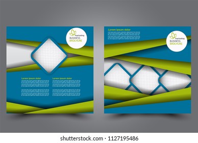 Square flyer design. A cover for brochure.  Website or advertisement banner template. Vector illustration. Green and blue color.