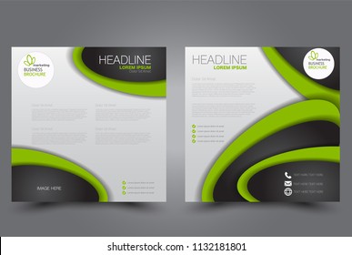 Square flyer design. A cover for brochure.  Website or advertisement banner template. Vector illustration. Black and green color.
