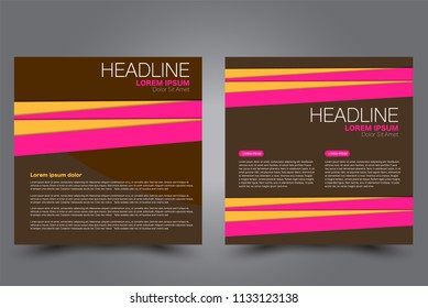 Square flyer design. A cover for brochure.  Website or advertisement banner template. Vector illustration. Pink, brown, and orange color.