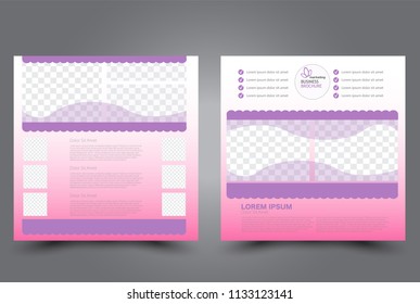 Square flyer design. A cover for brochure.  Website or advertisement banner template. Vector illustration. Pink and purple color.