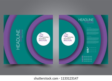 Square flyer design. A cover for brochure.  Website or advertisement banner template. Vector illustration. Purple and green color.