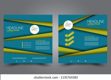 Square flyer design. A cover for brochure.  Website or advertisement banner template. Vector illustration. Blue and green color.