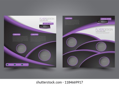 Square flyer design. A cover for brochure.  Website or advertisement banner template. Vector illustration. Black and purple color.