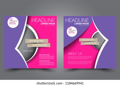 Square flyer design. A cover for brochure.  Website or advertisement banner template. Vector illustration. Purple and pink color.