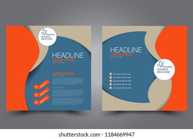 Square flyer design. A cover for brochure.  Website or advertisement banner template. Vector illustration. Blue and orange color.