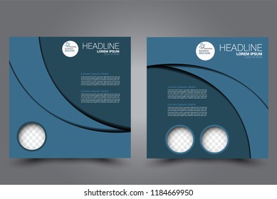 Square flyer design. A cover for brochure.  Website or advertisement banner template. Vector illustration. Blue color.
