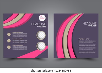Square flyer design. A cover for brochure.  Website or advertisement banner template. Vector illustration. Purple and pink color.