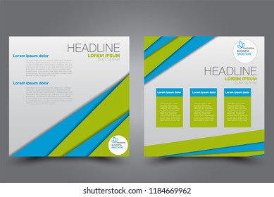 Square flyer design. A cover for brochure.  Website or advertisement banner template. Vector illustration. Blue and green color.