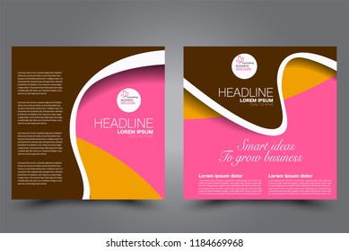 Square flyer design. A cover for brochure.  Website or advertisement banner template. Vector illustration. Brown, pink, orange color.