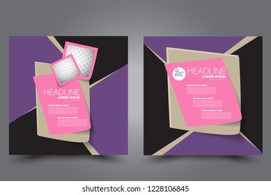 Square flyer design. A cover for brochure.  Website or advertisement banner template. Vector illustration.  Purple and pink color.