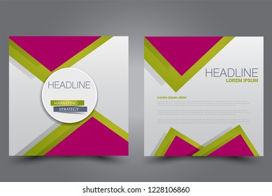 Square flyer design. A cover for brochure.  Website or advertisement banner template. Vector illustration.  Pink and green color.