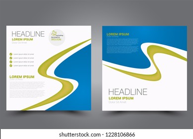 Square flyer design. A cover for brochure.  Website or advertisement banner template. Vector illustration. Green  and blue color.