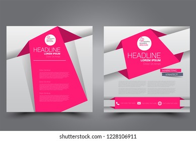 Square flyer design. A cover for brochure.  Website or advertisement banner template. Vector illustration.  Pink color.