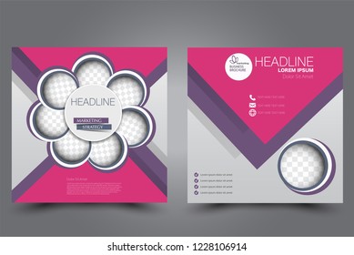 Square flyer design. A cover for brochure.  Website or advertisement banner template. Vector illustration.  Purple and pink color.