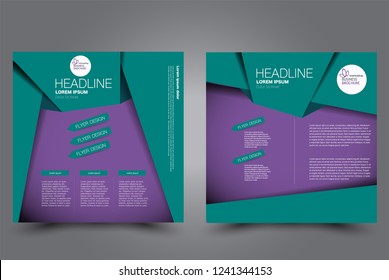 Square flyer design. A cover for brochure.  Website or advertisement banner template. Vector illustration. Green and purple color.