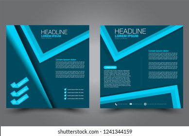 Square flyer design. A cover for brochure.  Website or advertisement banner template. Vector illustration. Blue color.