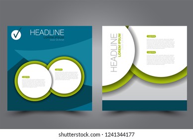 Square flyer design. A cover for brochure.  Website or advertisement banner template. Vector illustration. Green  and blue color.