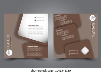 Square flyer design. A cover for brochure.  Website or advertisement banner template. Vector illustration. Brown color.