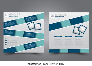 Square flyer design. A cover for brochure.  Website or advertisement banner template. Vector illustration. Blue color.