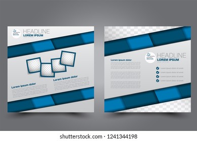 Square flyer design. A cover for brochure.  Website or advertisement banner template. Vector illustration. Blue color.
