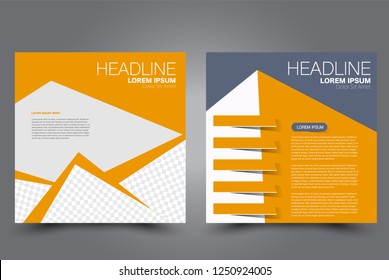 Square flyer design. A cover for brochure.  Website or advertisement banner template. Vector illustration. Orange color.