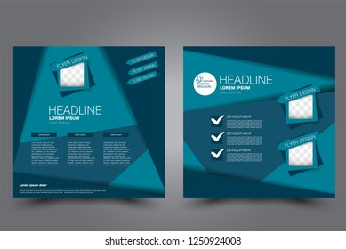 Square flyer design. A cover for brochure.  Website or advertisement banner template. Vector illustration. Blue color.