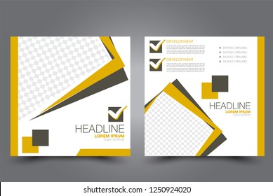 Square flyer design. A cover for brochure.  Website or advertisement banner template. Vector illustration. Orange color.
