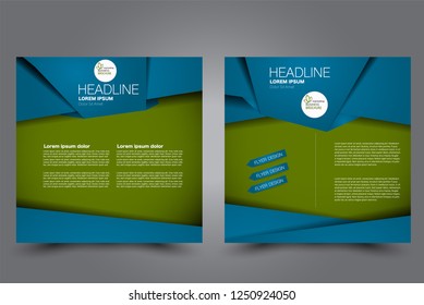 Square flyer design. A cover for brochure.  Website or advertisement banner template. Vector illustration. Blue and green color.