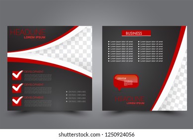 Square flyer design. A cover for brochure.  Website or advertisement banner template. Vector illustration. Black and red color.