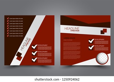Square flyer design. A cover for brochure.  Website or advertisement banner template. Vector illustration. Red color.