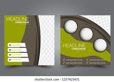 Square flyer design. A cover for brochure.  Website or advertisement banner template. Vector illustration. Green and brown color.