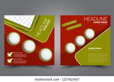Square flyer design. A cover for brochure.  Website or advertisement banner template. Vector illustration. Red and green color.