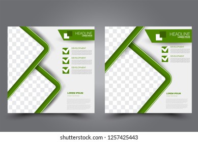 Square flyer design. A cover for brochure.  Website or advertisement banner template. Vector illustration. Green color.