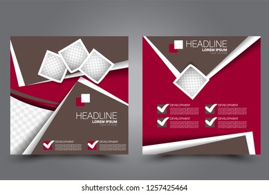 Square flyer design. A cover for brochure.  Website or advertisement banner template. Vector illustration. Red and brown color.