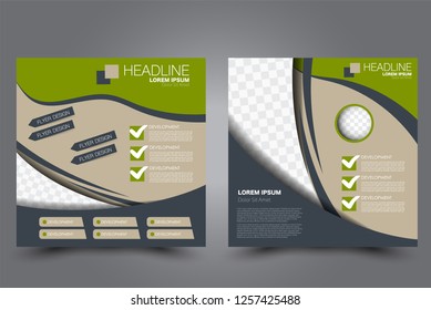 Square flyer design. A cover for brochure.  Website or advertisement banner template. Vector illustration. Green color.