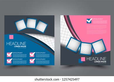 Square flyer design. A cover for brochure.  Website or advertisement banner template. Vector illustration. Blue and pink color.