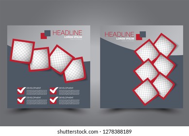 Square flyer design. A cover for brochure.  Website or advertisement banner template. Vector illustration. Red color.
