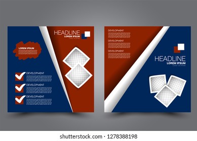 Square flyer design. A cover for brochure.  Website or advertisement banner template. Vector illustration. Red and blue color.