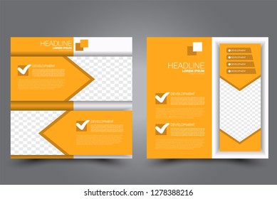 Square flyer design. A cover for brochure.  Website or advertisement banner template. Vector illustration. Orange color.
