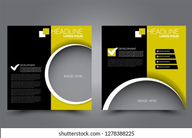 Square flyer design. A cover for brochure.  Website or advertisement banner template. Vector illustration. Black and yellow color.