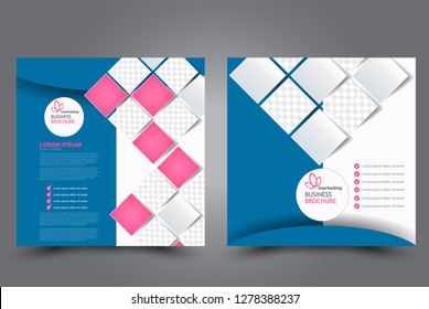 Square flyer design. A cover for brochure.  Website or advertisement banner template. Vector illustration. Blue and pink color.